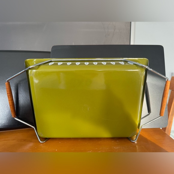 MCM Vintage Cathrineholm Lotus Casserole Baking Dish & Stand avocado green - Picture 6 of 14